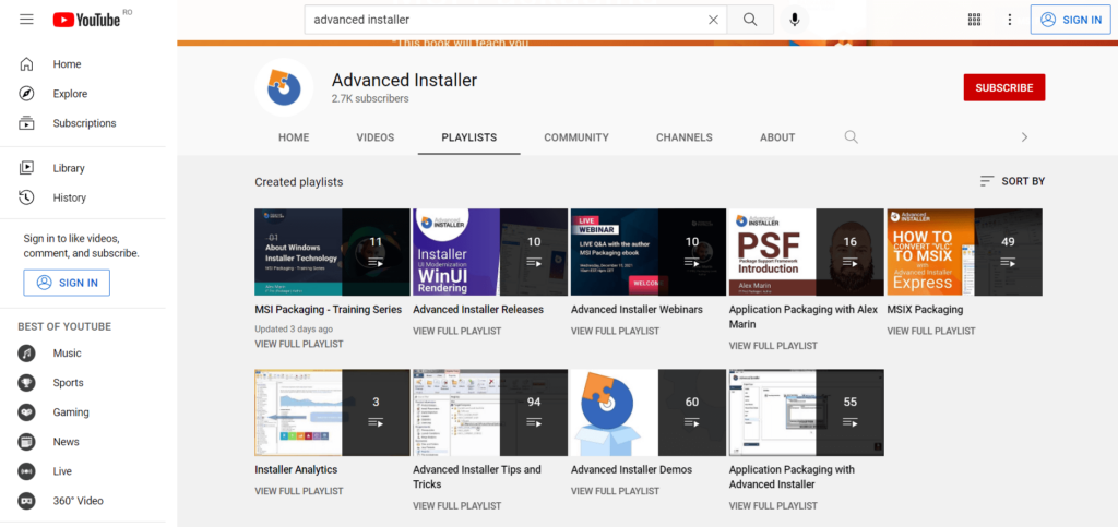advanced installer youtube channel