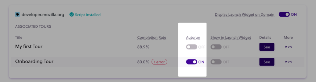 Run a tour automatically 1 autorun dashboard