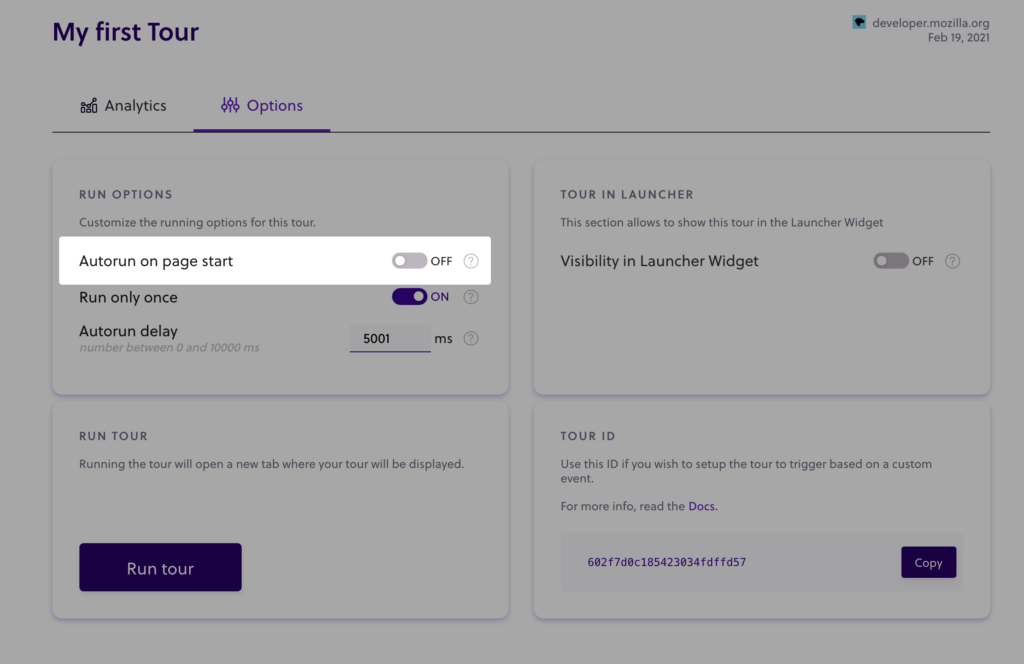 Run a tour automatically 2 autorun options