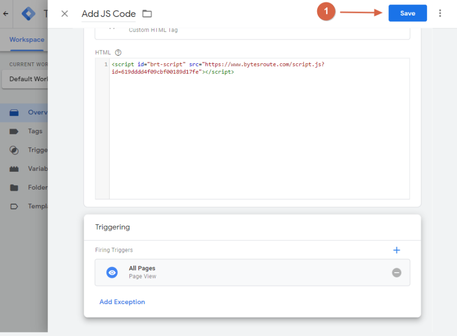 Installing the Bytes Route script using Google Tag Manager