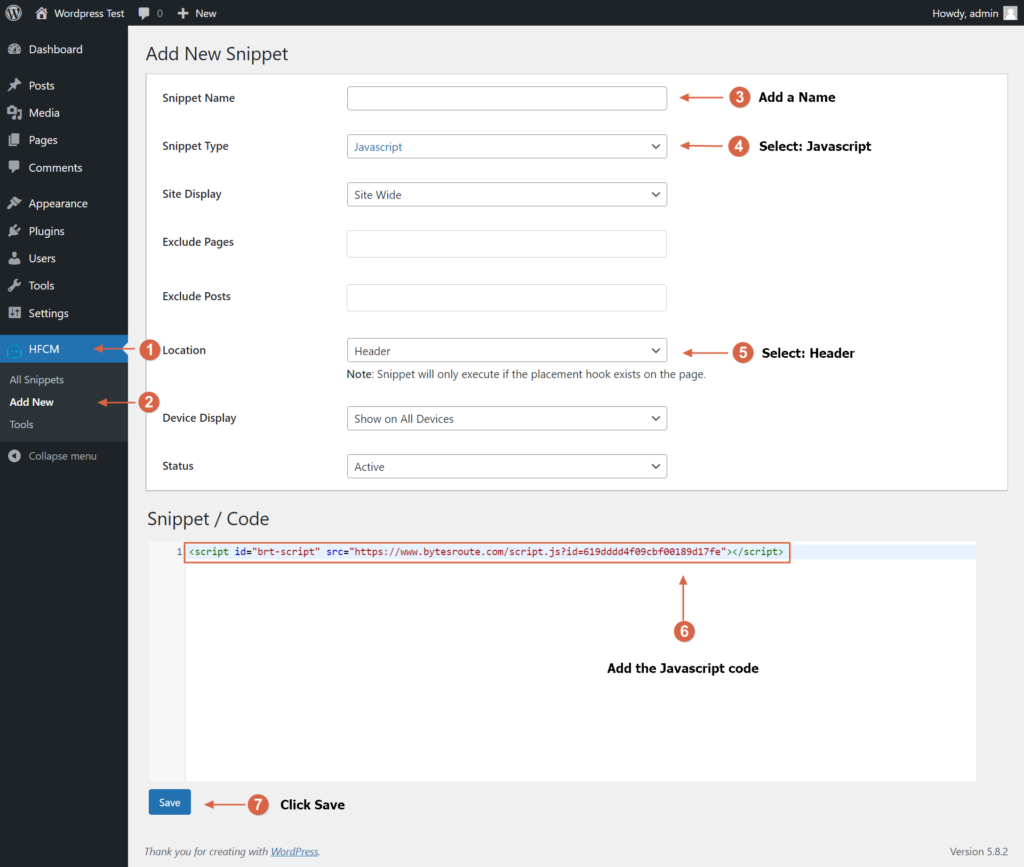 Installing the script in WordPress 2 wp1 step 2 1