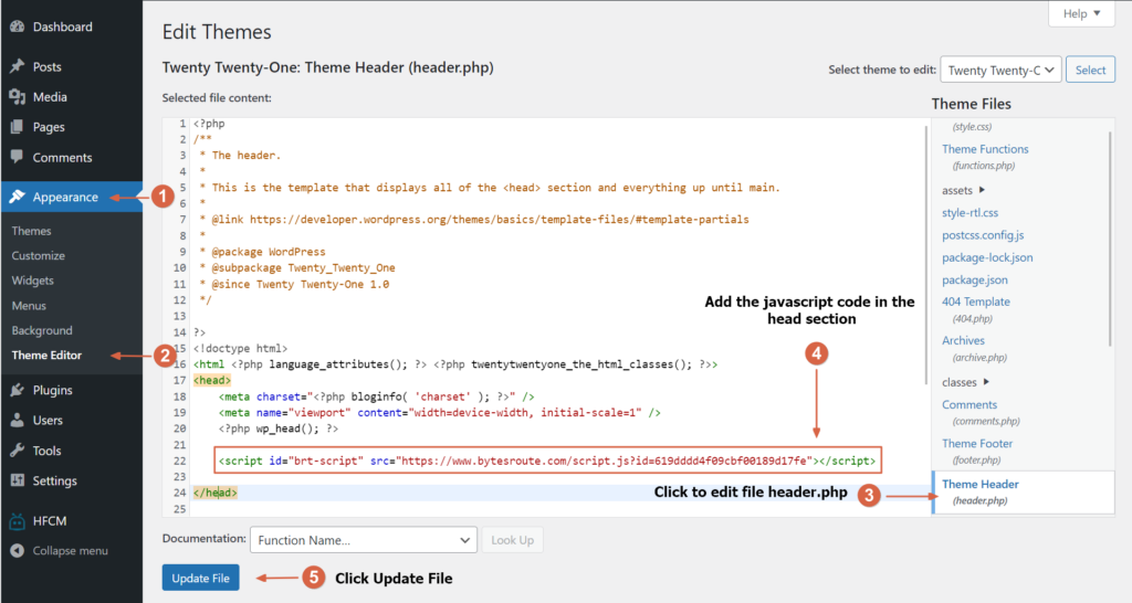 Installing the script in WordPress 3 wp2 step 1 1