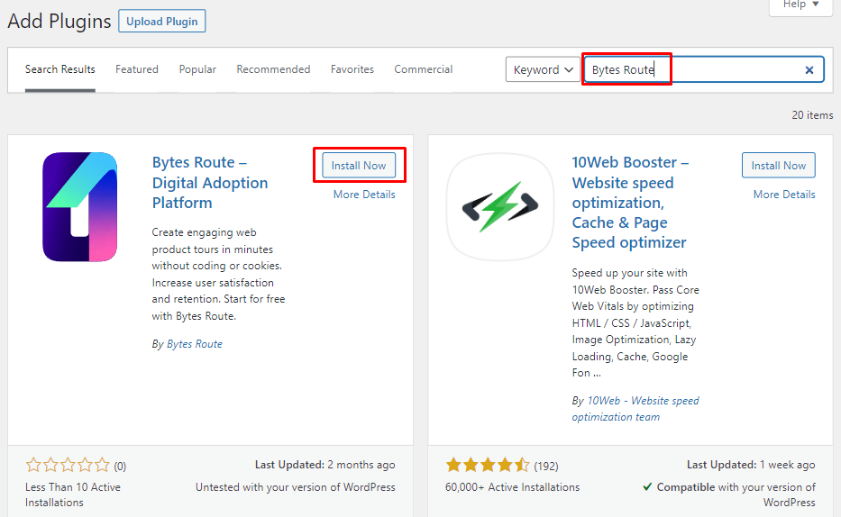 search Bytes Route wordpress plugin 